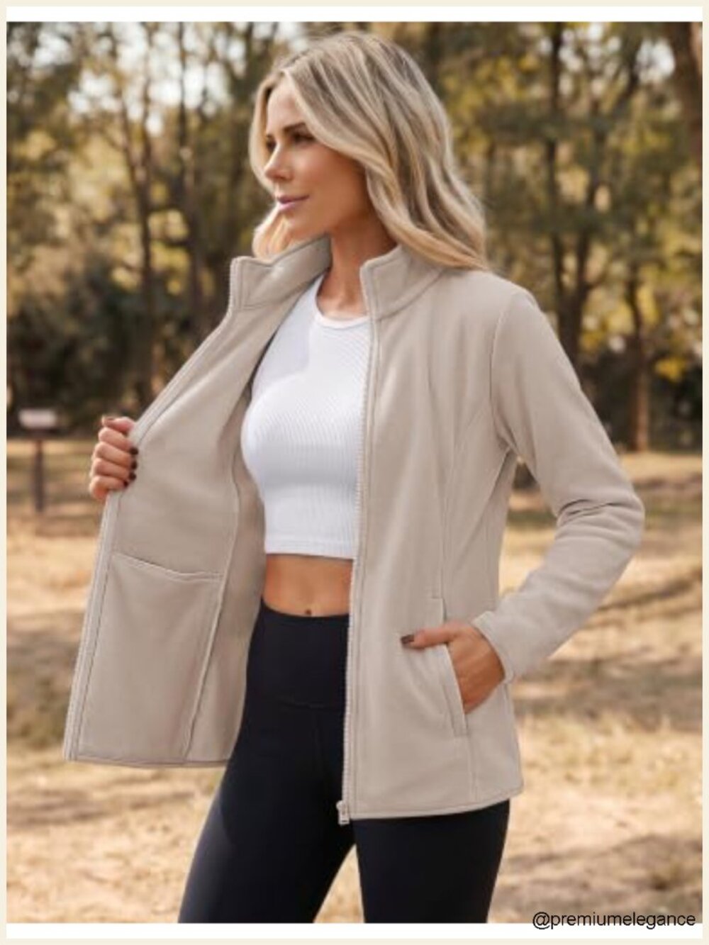 Lightweight Full Zip Up Fleece Jacket with Pockets Long Sleeve Hiking Athletic - Picture 3 of 6